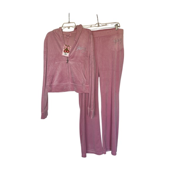 NEW! NWT Juicy Couture Velour OG Bling Tracksuit Hoodie & Pant Set Rose Size L - Picture 3 of 11